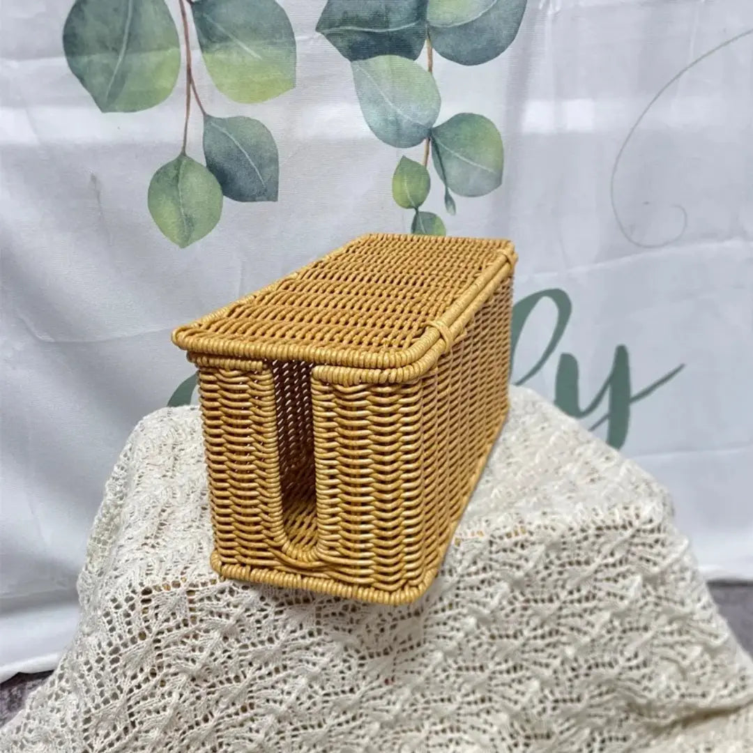 Hand-Woven Imitation Rattan Extension Cable Management Box with Cover