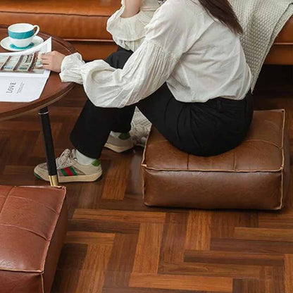 Leather Square Floor Pouf Cover