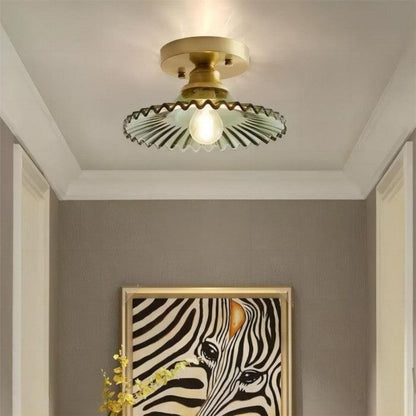 Vintage Petal Ceiling Light - Clear Ribbed Glass Elegance with Luxe Brass Finish