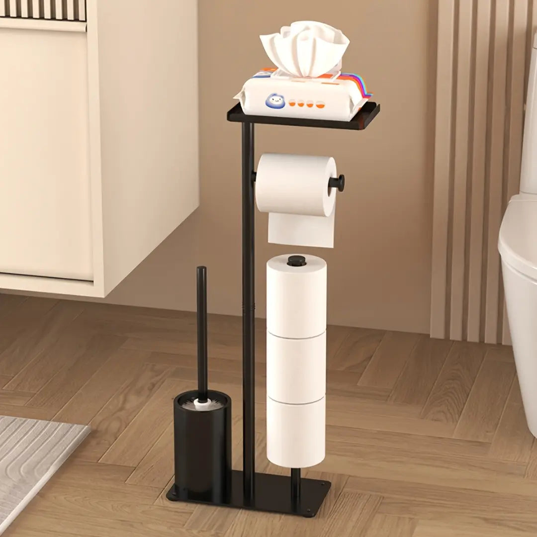 Freestanding Toilet Roll Holder with Storage - Modern Bathroom Organizer