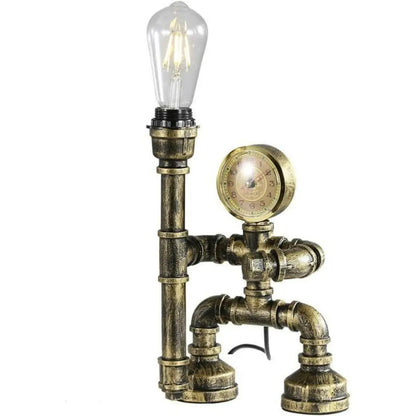 Steampunk Robot Pipe Table Lamp - Vintage Industrial Iron with E27 Bulb Socket