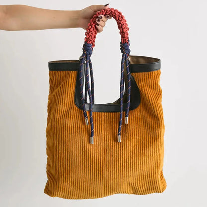 Cordelle – Corduroy Tote Bag Large Capacity Shopper with Braided Handles