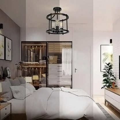 Norvia 3-Light Iron Flush Mount Ceiling Light - Industrial Farmhouse Open Cage Chandelier