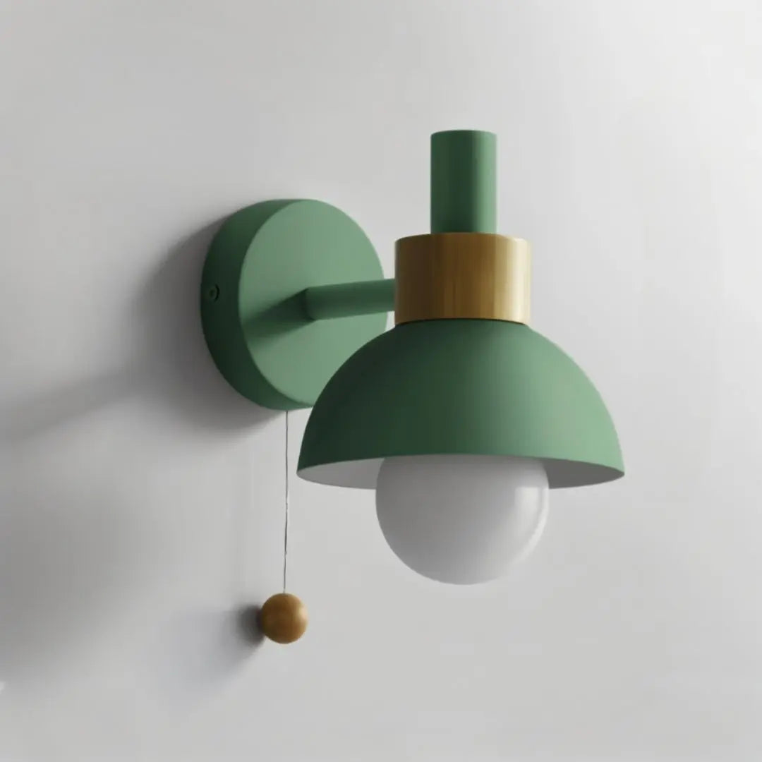 Minimalist Wooden Wall Lamp with Pull Switch - Soft Pastel Finish