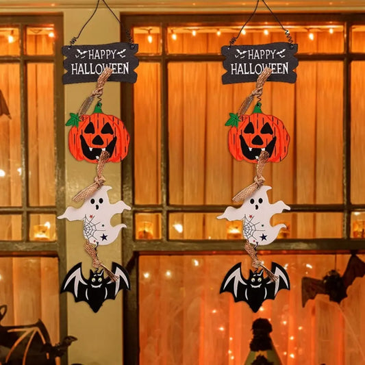 Wooden Halloween Hanging Decoration - Pumpkin, Ghost & Bat