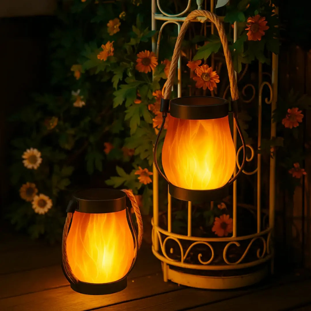 Outdoor Solar Lanterns with Realistic Flame Effect - Hanging Solar Powered Lanterns