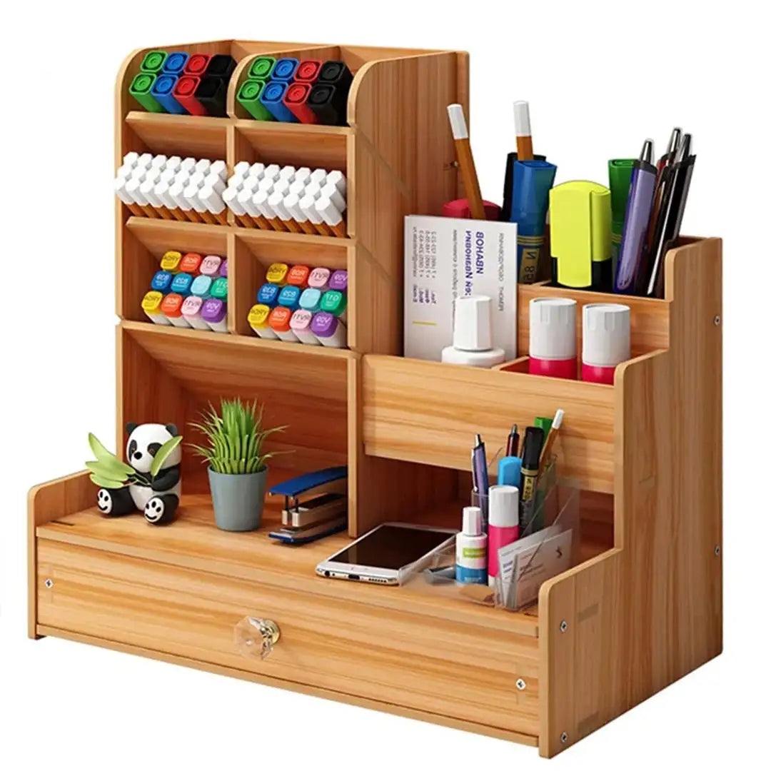 All in One DIY Desk Caddy - Wooden Organizer for Crayons, Pens, Notes & Supplies