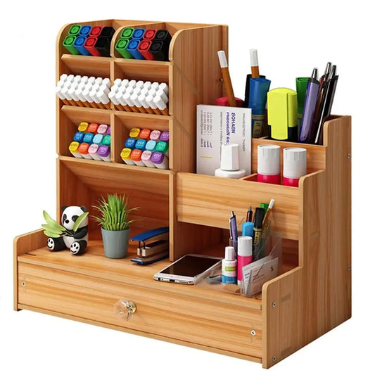 All in One DIY Desk Caddy - Wooden Organizer for Crayons, Pens, Notes & Supplies
