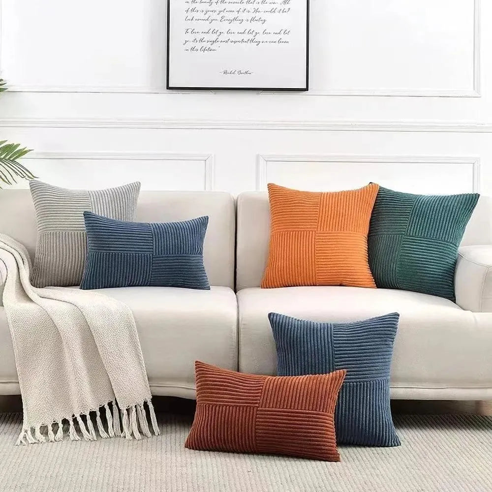 Set of 2 Corduroy Cushion Covers – Soft Striped Pillowcases
