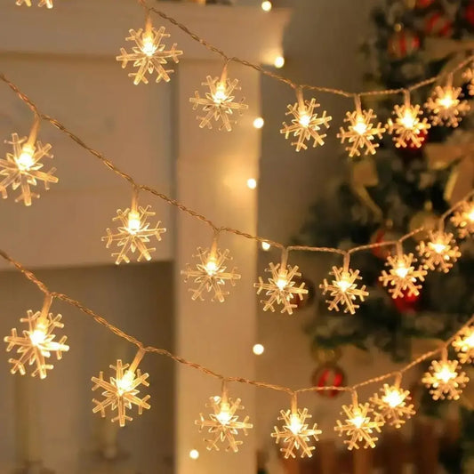 Snowflake Decorative LED Light Strings - Battery Powered Fairy Lights for Christmas