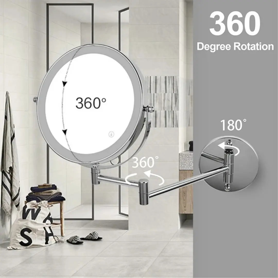 Rechargeable Wall Mounted Bathroom Mirror with Lights X10 Magnification - Telescopic Shaving Mirror