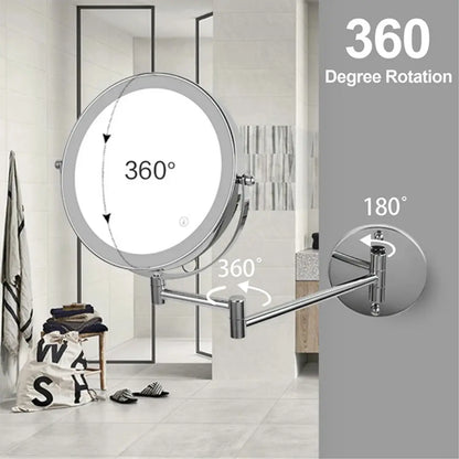 Rechargeable Wall Mounted Bathroom Mirror with Lights X10 Magnification - Telescopic Shaving Mirror