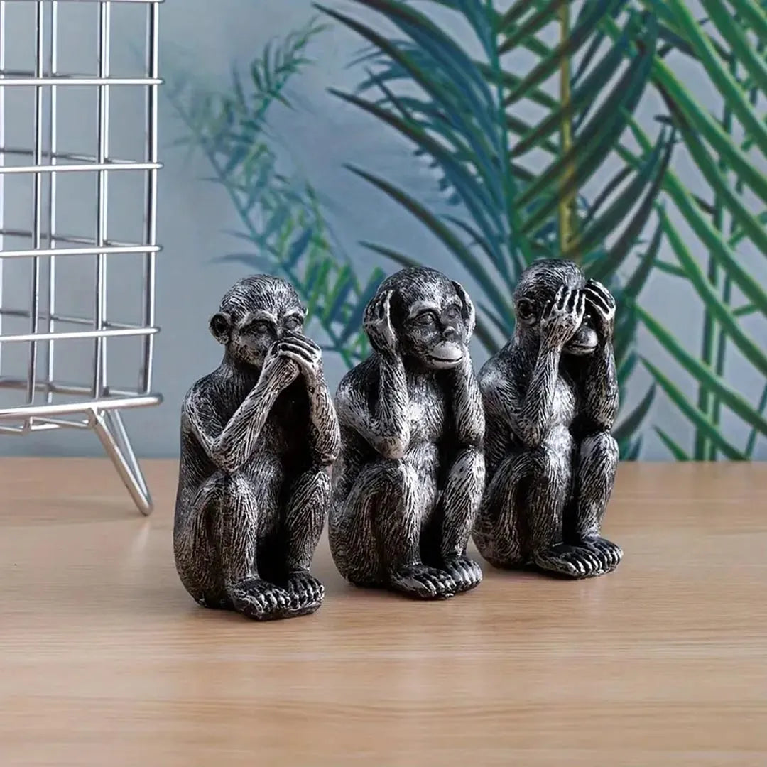 3 Piece Resin Monkey Figurine Set