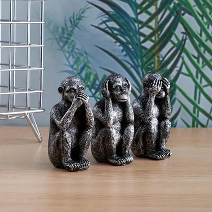 3 Piece Resin Monkey Figurine Set