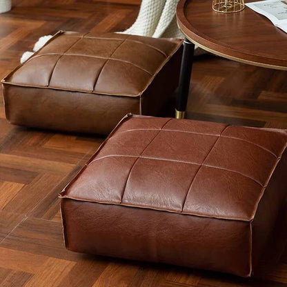 Leather Square Floor Pouf Cover