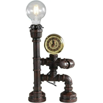 Steampunk Robot Pipe Table Lamp - Vintage Industrial Iron with E27 Bulb Socket