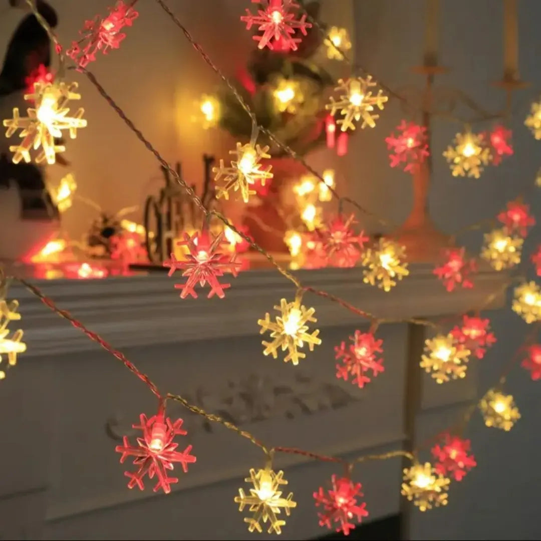 Snowflake Decorative LED Light Strings - Battery Powered Fairy Lights for Christmas
