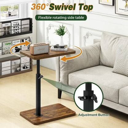 Adjustable C-Shaped Side Table with 360° Swivel Top