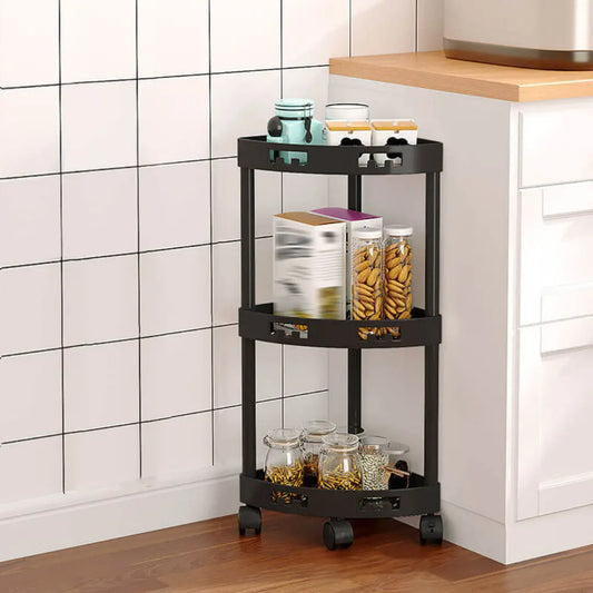 Rivora Bathroom Corner Shelf with Wheels - Space-Saving Storage Rack with Guardrails and Hooks