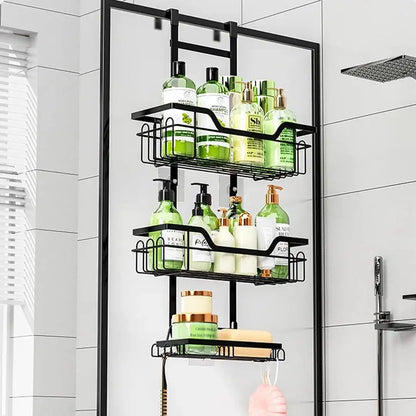 Drill-Free Bathroom Organizer Shelf - Over Door Hanging Rack for Shower Essentials