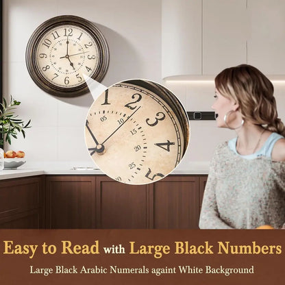 Rustic Vintage Wall Clock - Silent Non-Ticking Quartz Timepiece