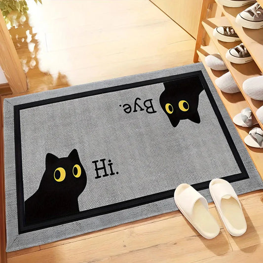 Halloween Black Cat Welcome Mat - Indoor Non-Slip Entrance Rug