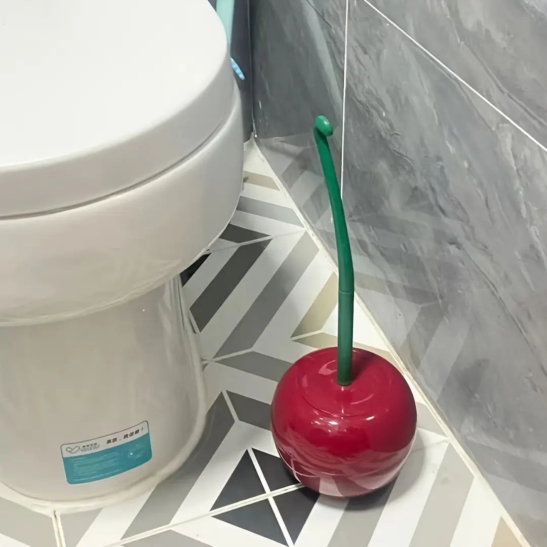 Novelty Cherry-Shaped Toilet Brush with Holder - Creative Bathroom Accessory