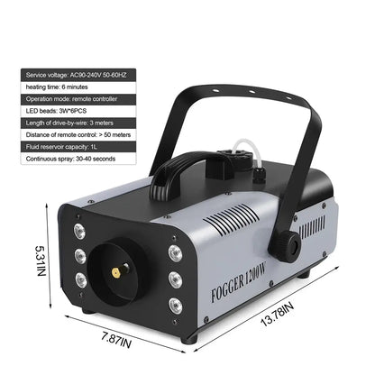1200W Fog Machine with RGB LED Lights and Remote Control for Halloween