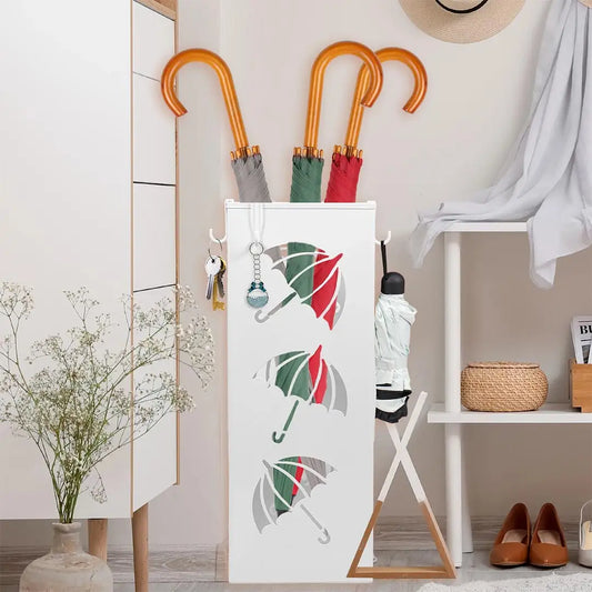 Metal Umbrella Holder Stand - Waterproof Organizer with 4 Hanging Hooks