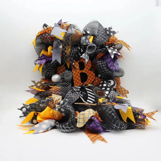 Large Halloween Wreath Decoration Pumpkin Spider Front Door Hanging Decor