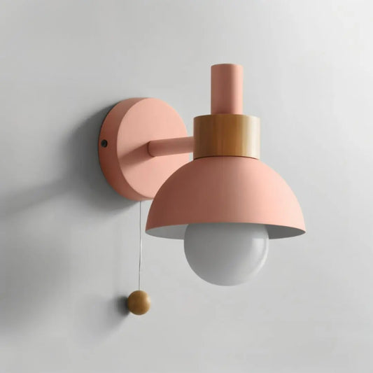 Minimalist Wooden Wall Lamp with Pull Switch - Soft Pastel Finish