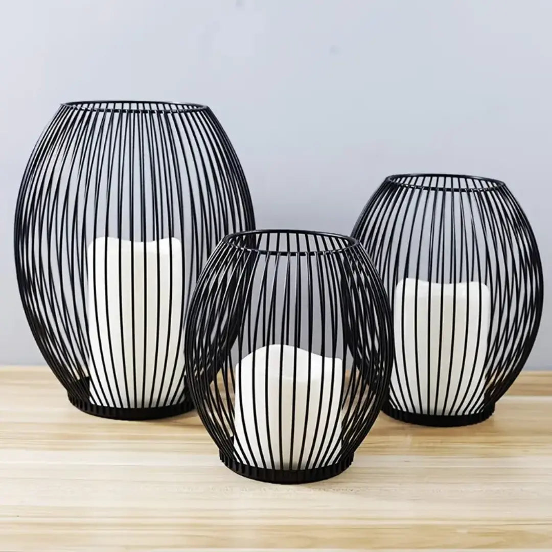 2 Pack European Style Wrought Iron Candle Holders - Modern Wire Design
