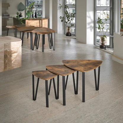 Space Saving Nesting Coffee Table Set of 3 - Rustic Wood and Black Metal Frame
