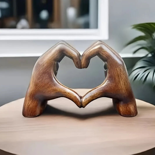 Wooden Resin Heart-Shaped Sculpture - Love Themed Decor