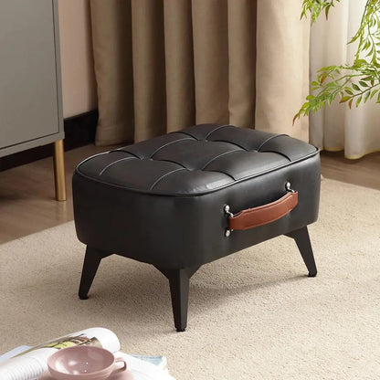 Minimalist Short Stool - Soft Faux Leather Shoe Bench