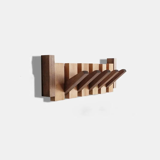 Wooden Wall Hook Rack - Piano Style with Flip Down Hooks