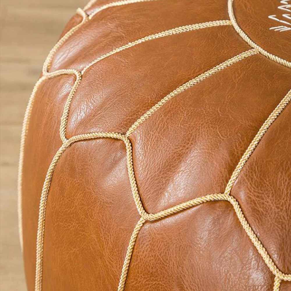 Embroidered Leather Pouf