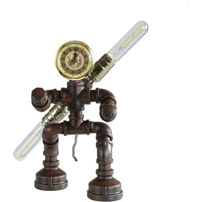Steampunk Robot Pipe Table Lamp - Vintage Industrial Iron with E27 Bulb Socket