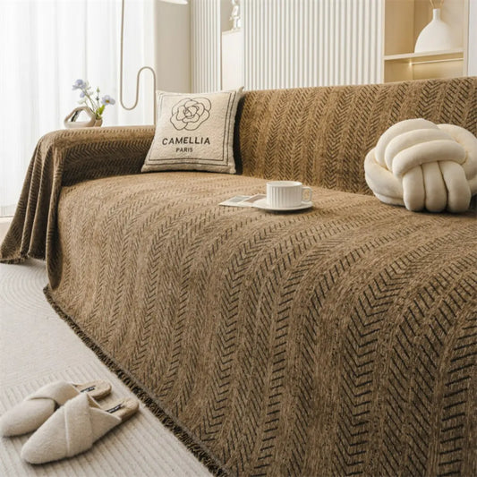 Lurevo Anti-Scratch Chenille Sofa Cover - Double-Sided Couch Protector with Elegant Herringbone Design