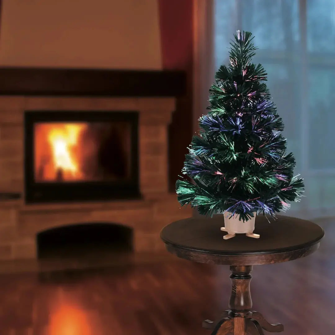 60/80 cm Pre Lit Christmas Tree - Fiber Optic LED Mini Holiday Tree with Gold Base