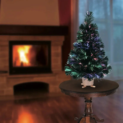 60/80 cm Pre Lit Christmas Tree - Fiber Optic LED Mini Holiday Tree with Gold Base