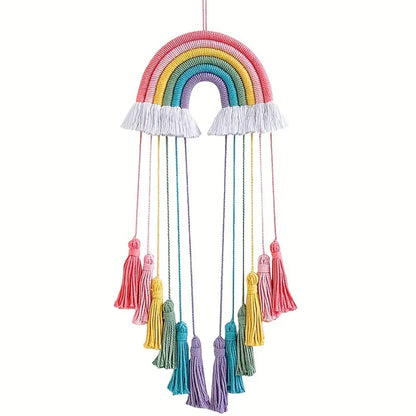 Bohemian Rainbow Wall Hanging - Handcrafted Macrame with Tassels