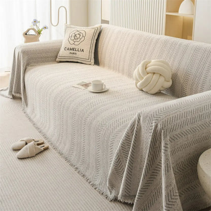 Lurevo Anti-Scratch Chenille Sofa Cover - Double-Sided Couch Protector with Elegant Herringbone Design