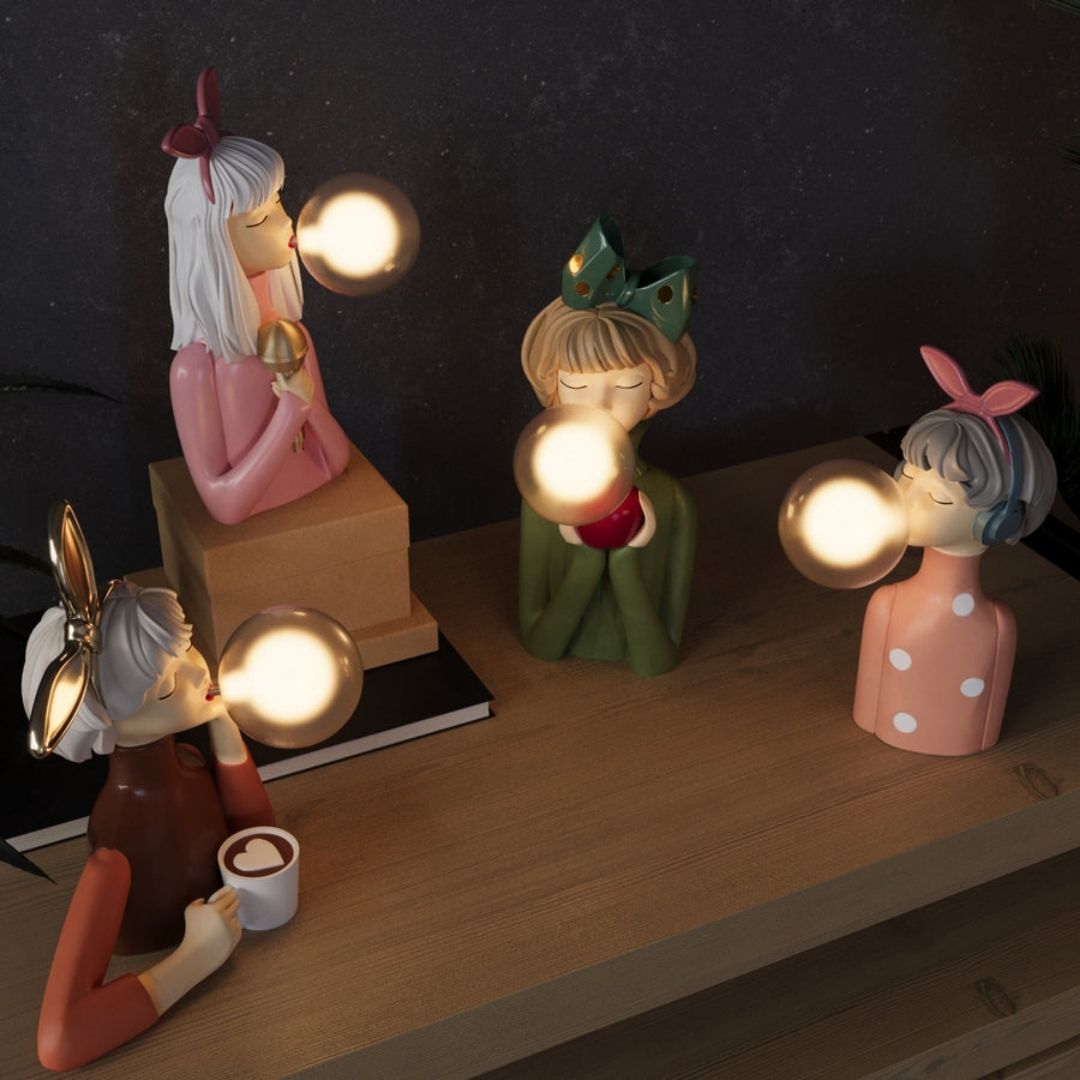 Artisan Sisters Table Lamp - Handcrafted Decorative Light with Elegant Figurine Design
