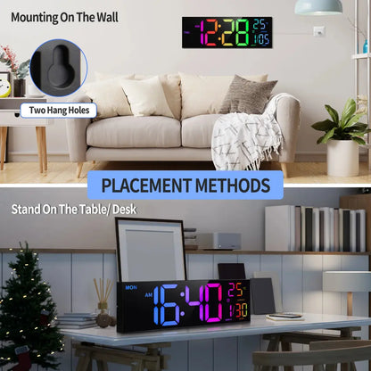 40cm Large Digital LED Wall Clock with Remote Control - 8 RGB Colors