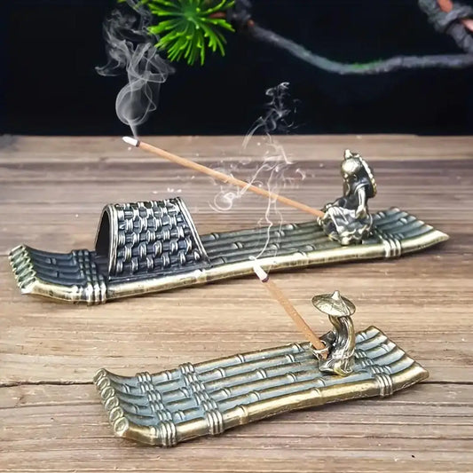 Boat Shaped Incense Holder - Zinc Alloy Golden Figurine Burner