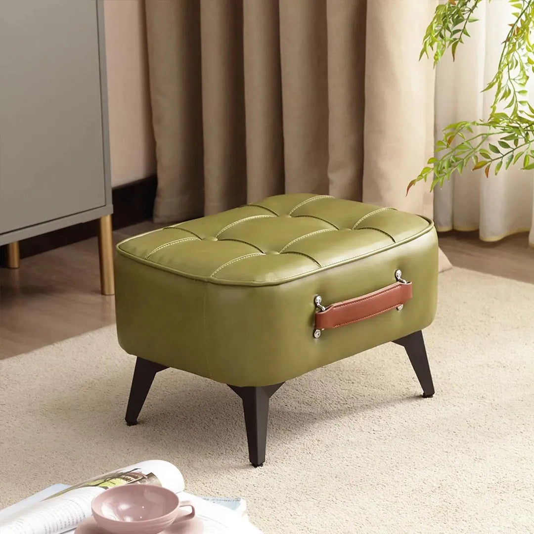 Minimalist Short Stool - Soft Faux Leather Shoe Bench