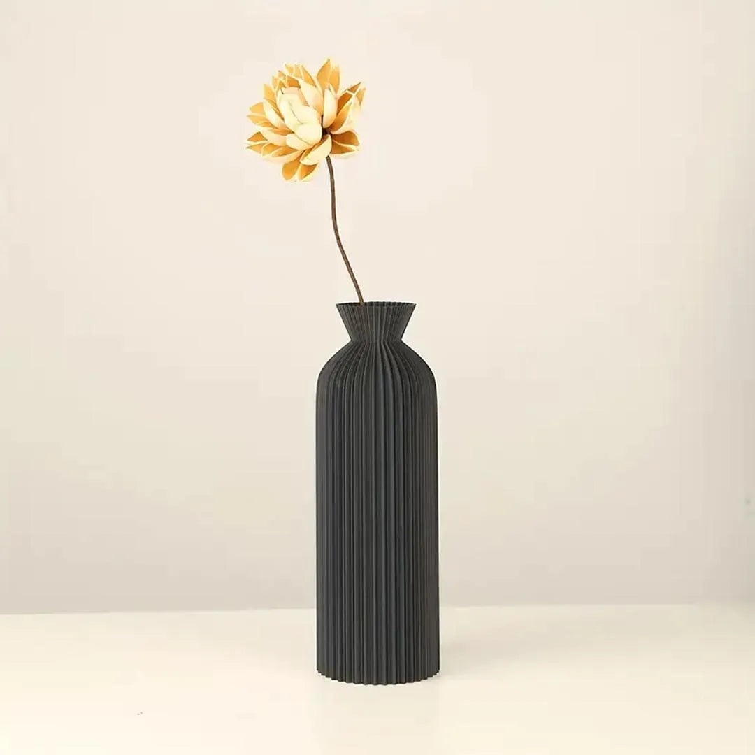 Set of 4 Modern Ribbed Plastic Vases - Black & Beige Decorative Vases