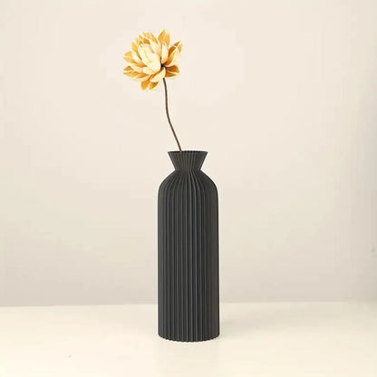 Set of 4 Modern Ribbed Plastic Vases - Black & Beige Decorative Vases