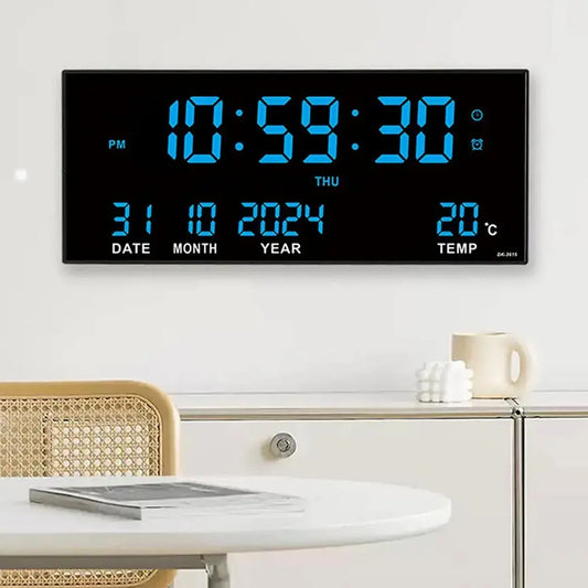 36cm Digital LED Large Wall Clock with 8 Alarms - Temperature and Calendar